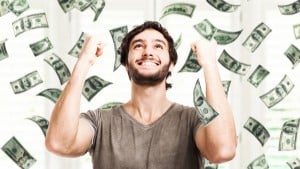 What would you do if you won the lottery? Portrait of a very happy young man in a rain of money; Shutterstock ID 148789697; PO: lottery-winner-money-stock-today-tease-160108; Client: TODAY Digital